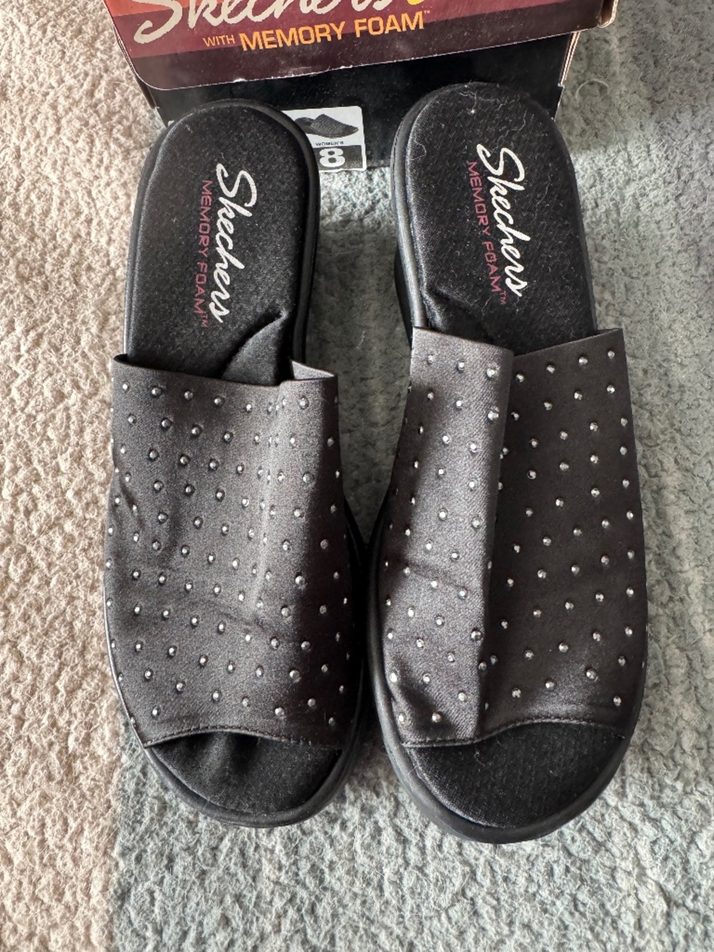 Skechers Cali Rumblers Silky Smooth Rhinestone Wedge Sandals Size 8
